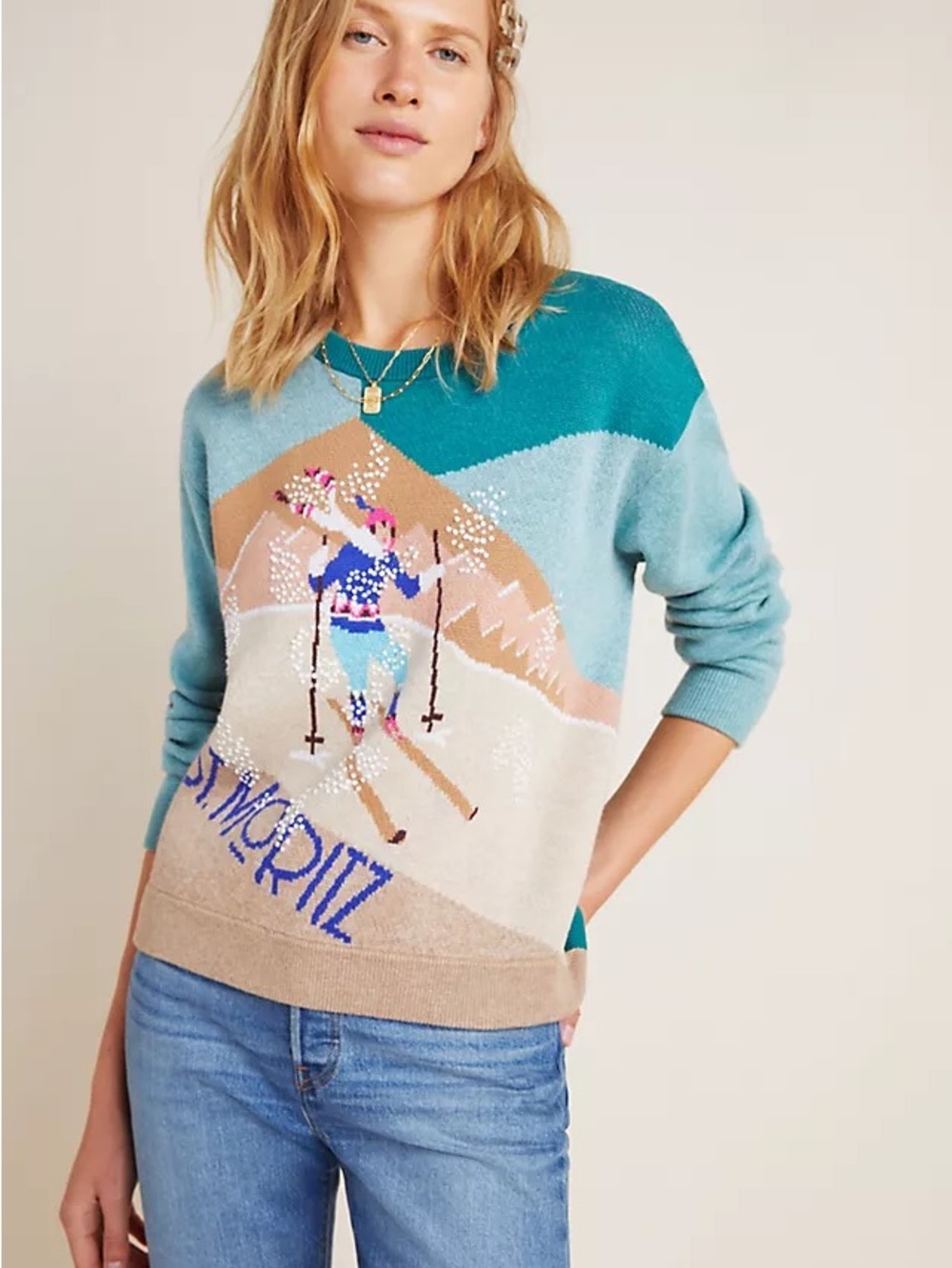 Anthropologie St. Moritz Ski Graphic Sweater